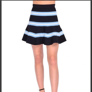Tanya Taylor Blue and White Striped Rivka Peplum Knit Skirt, Women’s Size 1X